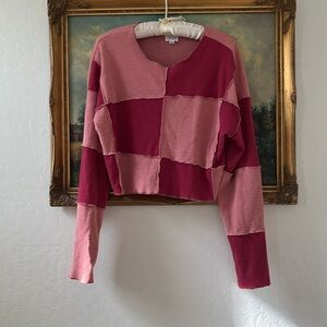 Le Lis Pink ribbed checkered sweater